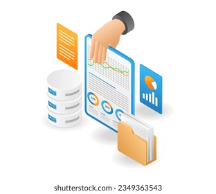 Performance analysis database isometric illustration