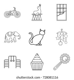 Performance of animal icons set. Outline set of 9 performance of animal vector icons for web isolated on white background
