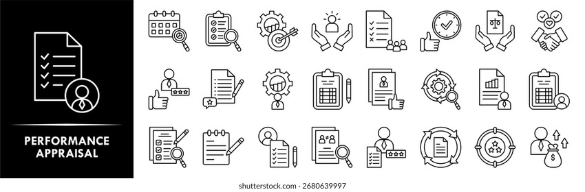 Conjunto de colecciones de iconos de evaluación de rendimiento. Contiene el rendimiento del diseño, negocio, revisión, gestión, evaluación
