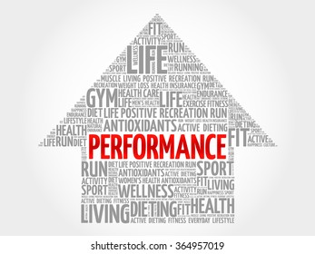 PERFORMANCE arrow word cloud, health concept