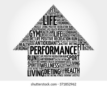 PERFORMANCE arrow word cloud, health concept