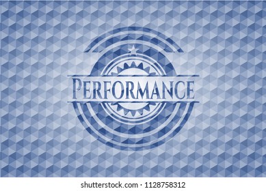 Performance blue hexagon badge.