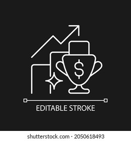 Performance bonus white linear icon for dark theme. Motivating employees. Extra compensation. Thin line customizable illustration. Isolated vector contour symbol for night mode. Editable stroke