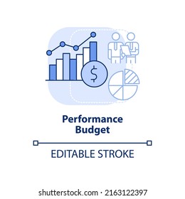 Performance budget light blue concept icon. Financial program. Budgeting type abstract idea thin line illustration. Isolated outline drawing. Editable stroke. Arial, Myriad Pro-Bold fonts used