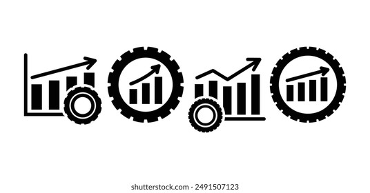 gráfico de negocios de rendimiento flecha hacia arriba con el símbolo del ícono de engranaje diseño de Vector color blanco negro conjunto de ilustración simple