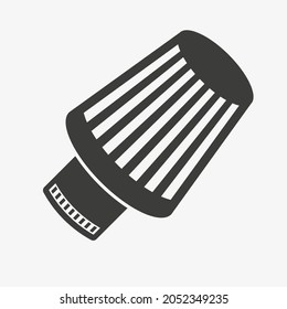 Performance car air filter vector icon isolated on white background. Vehicle performance parts. Cone filter induction sign. Air intake.