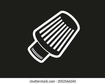 Performance car air filter vector icon on black background. Vehicle performance parts. Cone filter induction sign. Air intake.