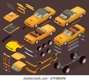 Performance Car Engine Tuning Styling Parts Equipment And Accessories Isometric Set Garage And Webshop Advertisement Vector Illustration 