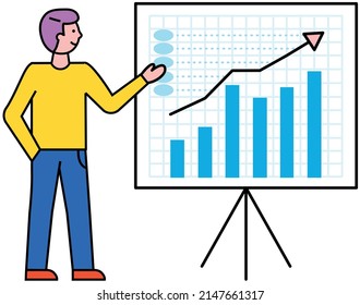 Performance with chart. Financial accounting report on board. Manager showing business process diagram. Data analysis, audit, project management, marketing research concept, analytics and statistics