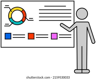 Performance with chart. Financial accounting report on board. Manager showing business process diagram. Data analysis, audit, project management, marketing research concept, analytics and statistics