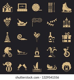 Performance of clowns icons set. Simple set of 25 performance of clowns icons for web for any design