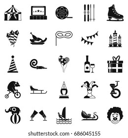 Performance of clowns icons set. Simple set of 25 performance of clowns icons for web isolated on white background