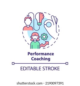 Performance coaching concept icon. Executive training service abstract idea thin line illustration. Personal growth. Isolated outline drawing. Editable stroke. Arial, Myriad Pro-Bold fonts used