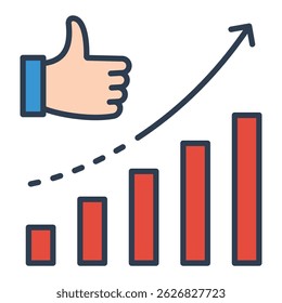 Performance conceptual illustration, featuring an upward-trending chart paired with a thumbs-up, symbolizing growth, success, and positive progress