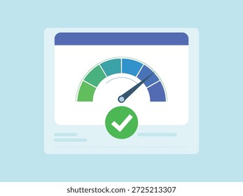Medidor de velocidad del salpicadero de alto rendimiento con Ilustración vectorial plana Check Mark