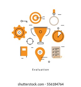 Performance evaluation and assessment, reviews and ratings flat line business vector illustration design banner. Success concept for mobile and web graphics