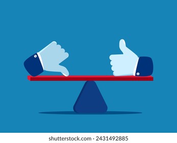 Performance evaluation. balancing on seesaw with thumb up and thumb down 