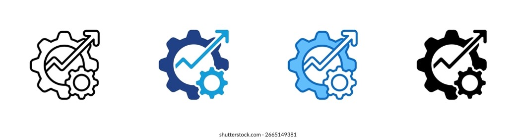 Diseño de Vector de íconos de estilo múltiple: engranajes con flecha hacia arriba y gráfico, que representan la optimización, el rendimiento o la estrategia de crecimiento
