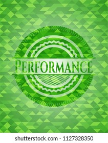 Performance green emblem with mosaic background