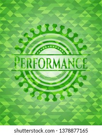 Performance green emblem with triangle mosaic background