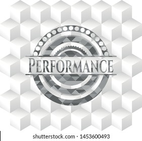 Performance grey emblem with cube white background