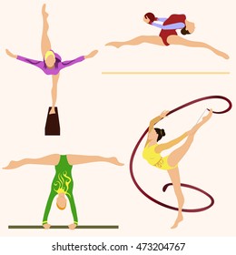 Performance gymnasts, icon, vector. Sport, training
