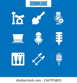 performance icon. 9 performance vector set. poles, microphone, drum set and top hat icons for web and design about performance theme