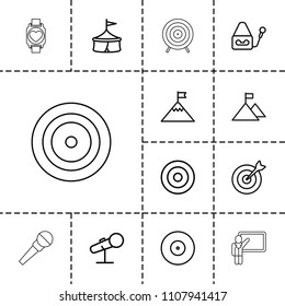 Performance icon. collection of 13 performance outline icons such as circus, target, microphone, flag on mountain, teacher. editable performance icons for web and mobile.