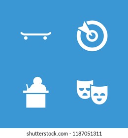 Performance icon. collection of 4 performance filled icons such as teacher, skating, target. editable performance icons for web and mobile.