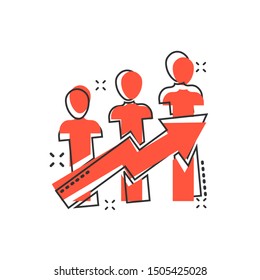 Performance icon in comic style. Career vector cartoon illustration on white isolated background. People with arrow business concept splash effect.