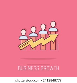 Performance icon in comic style. Career vector cartoon illustration on white isolated background. People with arrow business concept splash effect.