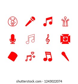 performance icon set about spotlight, microphone, melody and music vector set