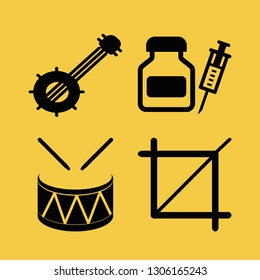 performance icon set with cut sing, drum and steroids vector illustration