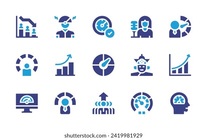 Performance icon set. Duotone color. Vector illustration. Containing low performance, performance, growth, speedometer, chart, optimization, success, performer.