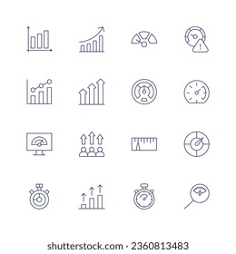 Performance icon set. Thin line icon. Editable stroke. Containing bar graph, diagram, growth, increase, optimization, performance, progress, slow, speed limit, speedometer.