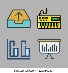 performance icon set. vector set about outbox, piano and bar chart icons set.