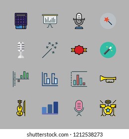 performance icon set. vector set about magic wand, point of service, microphone and violin icons set.