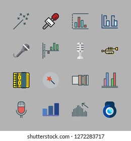 performance icon set. vector set about bar chart, microphone, trumpet and lens icons set.
