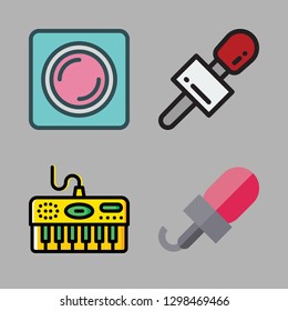 performance icon set. vector set about lens, microphone and piano icons set.