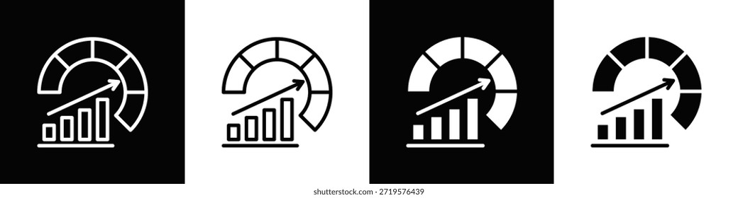 Conjunto de iconos de rendimiento estilo de fondo negro blanco