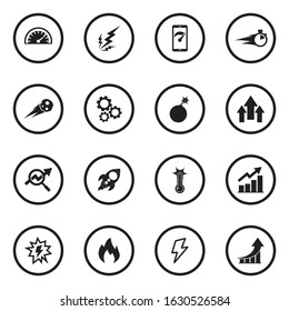 Performance Icons. Black Flat Design In Circle. Vector Illustration.