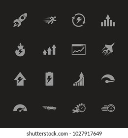 Performance icons - Gray symbol on black background. Simple illustration. Flat Vector Icon.