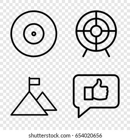 Performance icons set. set of 4 performance outline icons such as target, flag on mountain