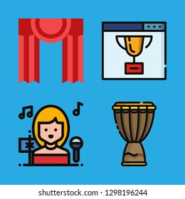 performance icons set with ranking, djembe and theater vector set