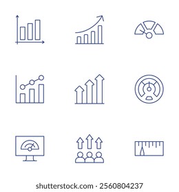 Performance icons set. Thin Line style, editable stroke. bar graph, diagram, growth, increase, optimization, performance, slow, speedometer.