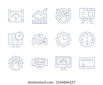 Performance icons. Thin Line style, editable stroke. performance, productivity, speed test, time, progress, speed, speedometer, website.