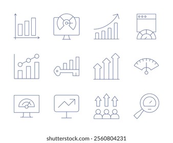 Performance icons. Thin Line style, editable stroke. fast speed, key performance indicator, performance, speed, speedometer, bar graph, diagram, growth, increase, optimization.