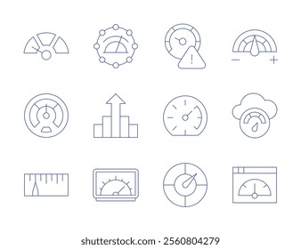 Performance icons. Thin Line style, editable stroke. slow, speed limit, speedometer, bandwidth, control, growth, high performance, measurer, optimization.