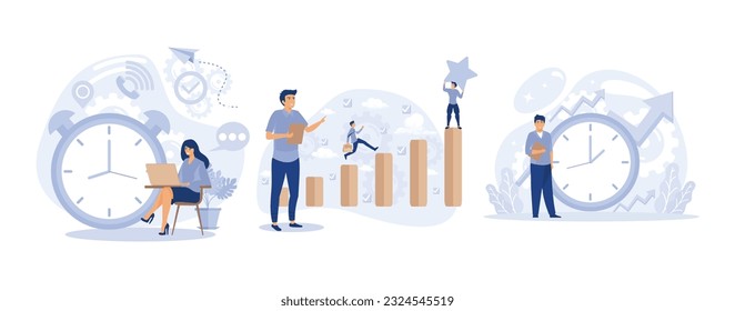 Performance increase ways, Time management, self management, productivity, set flat vector modern illustration