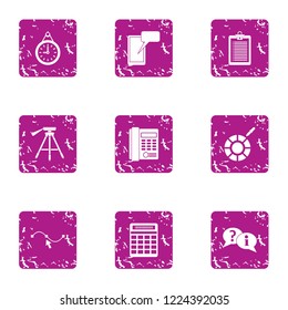 Performance indicator icons set. Grunge set of 9 performance indicator vector icons for web isolated on white background